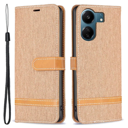 For Xiaomi Redmi 13C 4G / Poco C65 4G Case Jeans Cloth Splicing Stand PU Leather Cellphone Cover