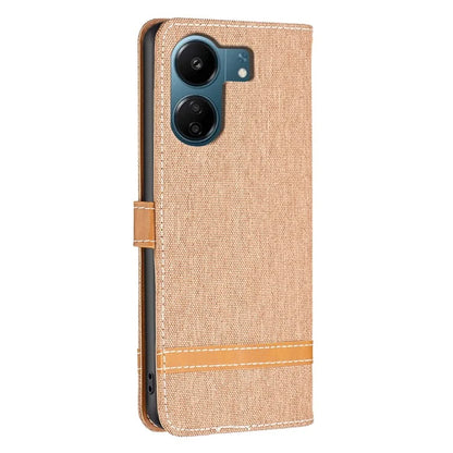 For Xiaomi Redmi 13C 4G / Poco C65 4G Case Jeans Cloth Splicing Stand PU Leather Cellphone Cover