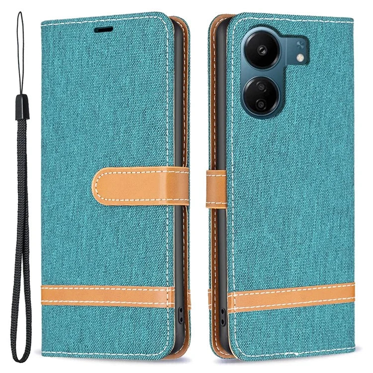 For Xiaomi Redmi 13C 4G / Poco C65 4G Case Jeans Cloth Splicing Stand PU Leather Cellphone Cover