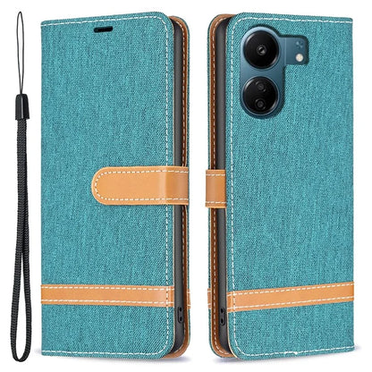 For Xiaomi Redmi 13C 4G / Poco C65 4G Case Jeans Cloth Splicing Stand PU Leather Cellphone Cover