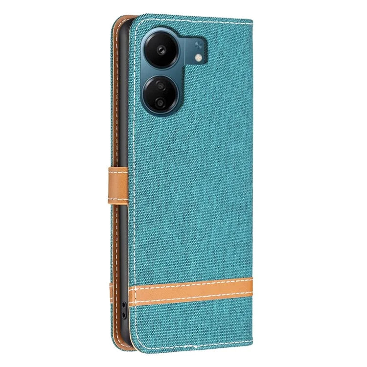 For Xiaomi Redmi 13C 4G / Poco C65 4G Case Jeans Cloth Splicing Stand PU Leather Cellphone Cover