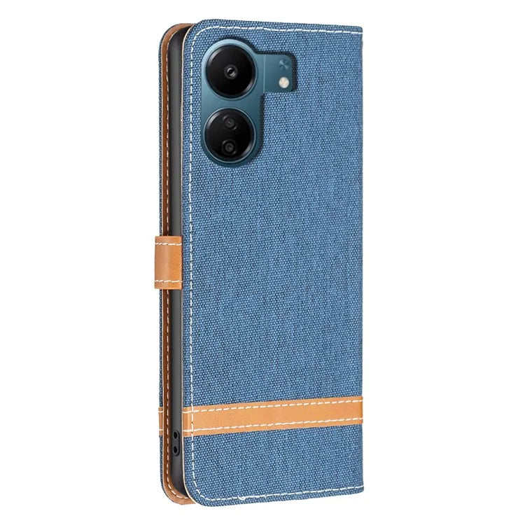 For Xiaomi Redmi 13C 4G / Poco C65 4G Case Jeans Cloth Splicing Stand PU Leather Cellphone Cover