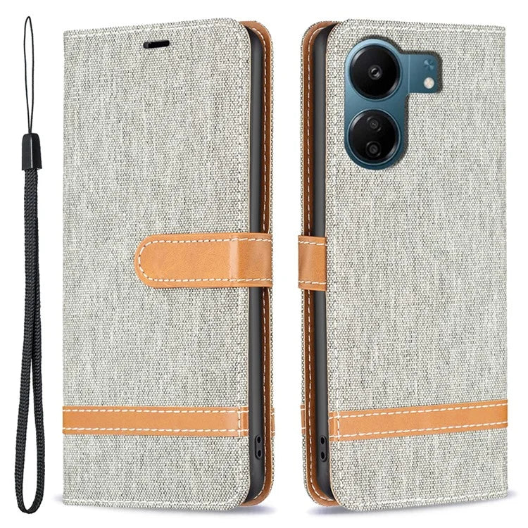 For Xiaomi Redmi 13C 4G / Poco C65 4G Case Jeans Cloth Splicing Stand PU Leather Cellphone Cover