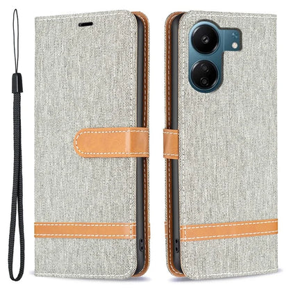For Xiaomi Redmi 13C 4G / Poco C65 4G Case Jeans Cloth Splicing Stand PU Leather Cellphone Cover