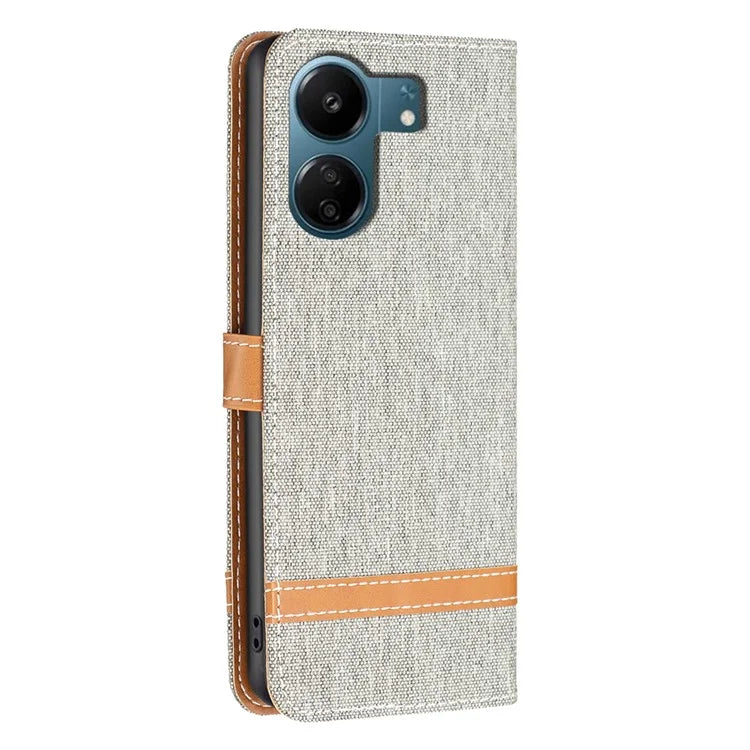 For Xiaomi Redmi 13C 4G / Poco C65 4G Case Jeans Cloth Splicing Stand PU Leather Cellphone Cover