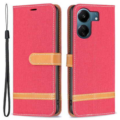 For Xiaomi Redmi 13C 4G / Poco C65 4G Case Jeans Cloth Splicing Stand PU Leather Cellphone Cover