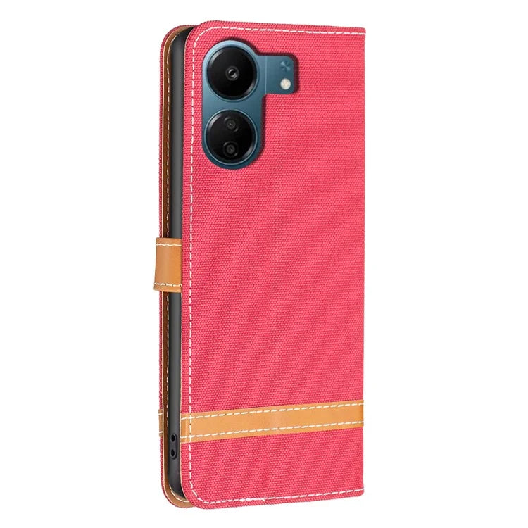 For Xiaomi Redmi 13C 4G / Poco C65 4G Case Jeans Cloth Splicing Stand PU Leather Cellphone Cover