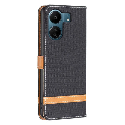 For Xiaomi Redmi 13C 4G / Poco C65 4G Case Jeans Cloth Splicing Stand PU Leather Cellphone Cover
