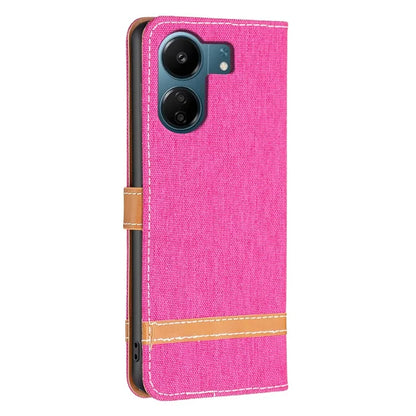 For Xiaomi Redmi 13C 4G / Poco C65 4G Case Jeans Cloth Splicing Stand PU Leather Cellphone Cover