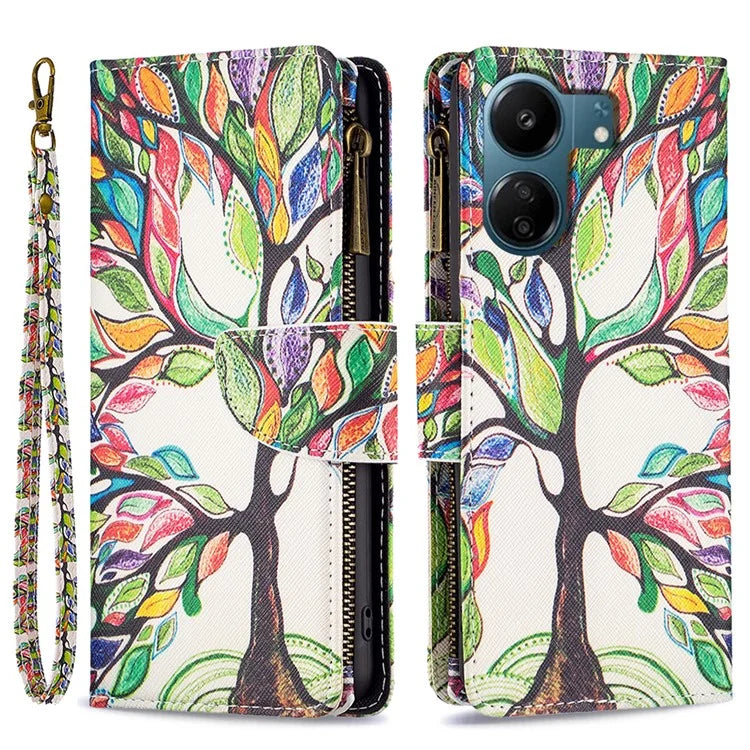 BF03 For Xiaomi Redmi 13C 4G / Poco C65 4G Case Zipper Wallet Leather Stand Cellphone Cover