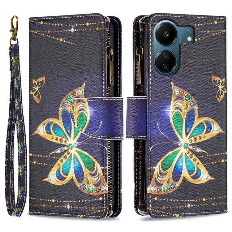 BF03 For Xiaomi Redmi 13C 4G / Poco C65 4G Case Zipper Wallet Leather Stand Cellphone Cover