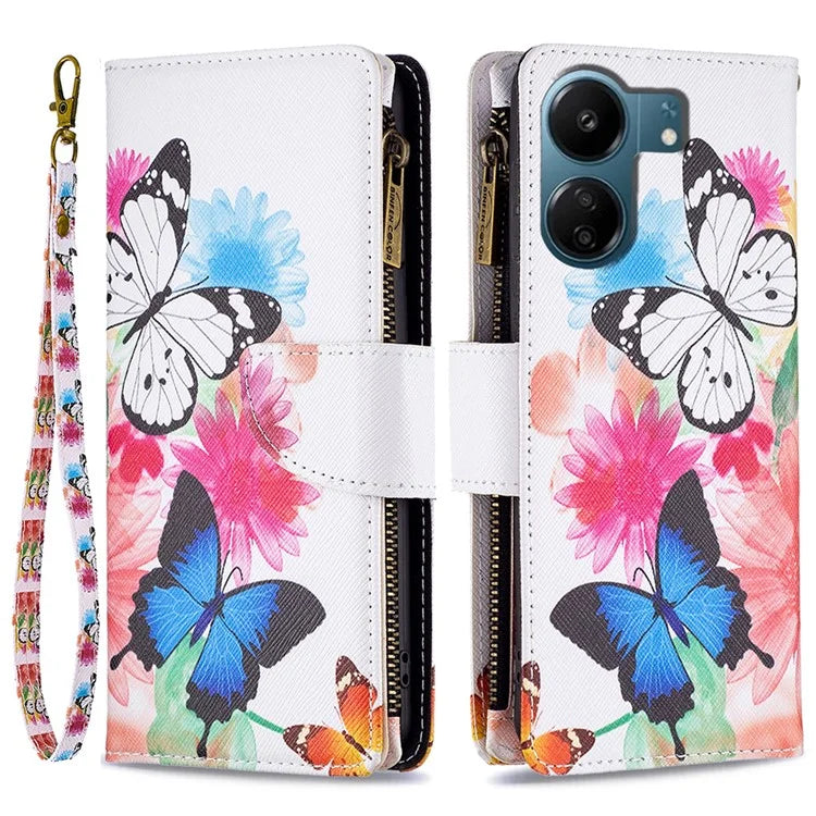 BF03 For Xiaomi Redmi 13C 4G / Poco C65 4G Case Zipper Wallet Leather Stand Cellphone Cover