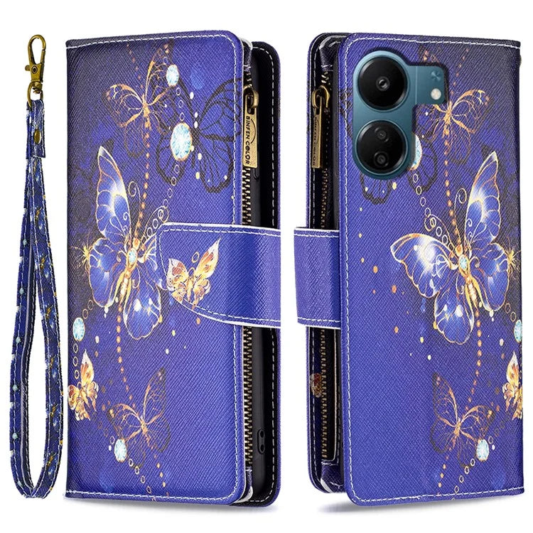 BF03 For Xiaomi Redmi 13C 4G / Poco C65 4G Case Zipper Wallet Leather Stand Cellphone Cover