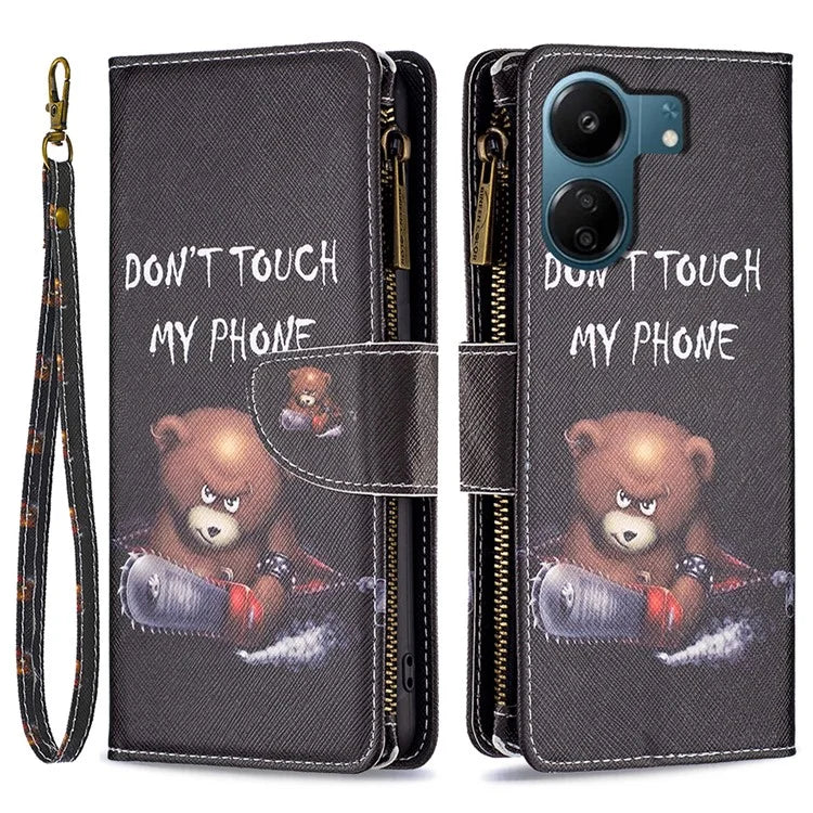 BF03 For Xiaomi Redmi 13C 4G / Poco C65 4G Case Zipper Wallet Leather Stand Cellphone Cover