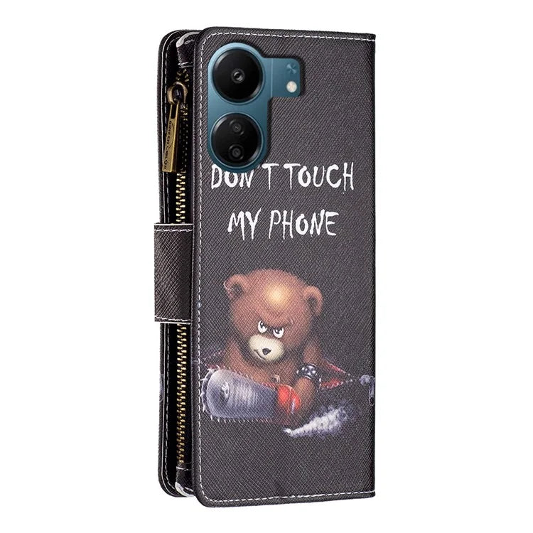 BF03 For Xiaomi Redmi 13C 4G / Poco C65 4G Case Zipper Wallet Leather Stand Cellphone Cover