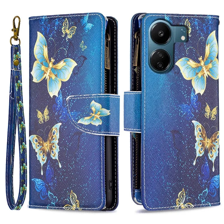 BF03 For Xiaomi Redmi 13C 4G / Poco C65 4G Case Zipper Wallet Leather Stand Cellphone Cover