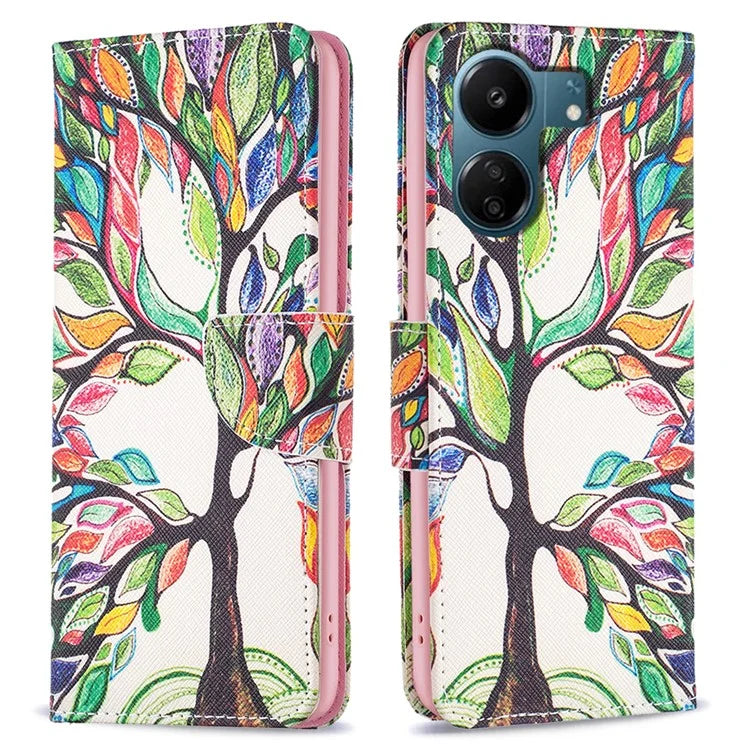 For Xiaomi Redmi 13C 4G / Poco C65 4G Case PU Leather Pattern Printed Smart Phone Wallet Cover