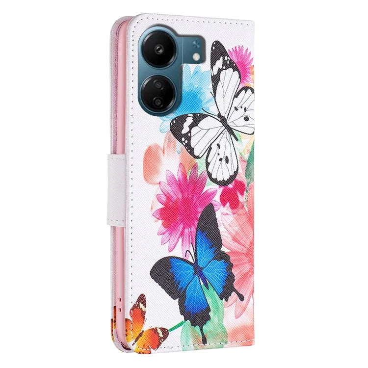 For Xiaomi Redmi 13C 4G / Poco C65 4G Case PU Leather Pattern Printed Smart Phone Wallet Cover