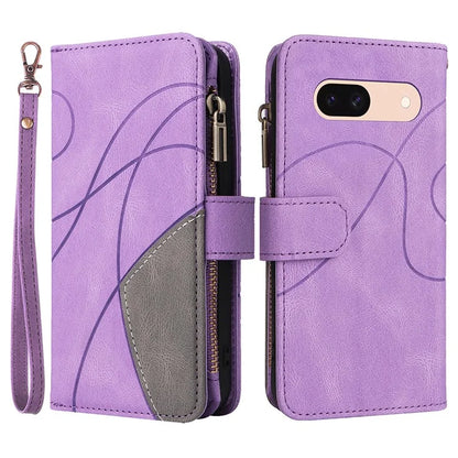 KT Multi-function Series-5 For Google Pixel 8a Zipper Splicing Wallet Stand Phone Case Leather Cover with 9 Card Slots