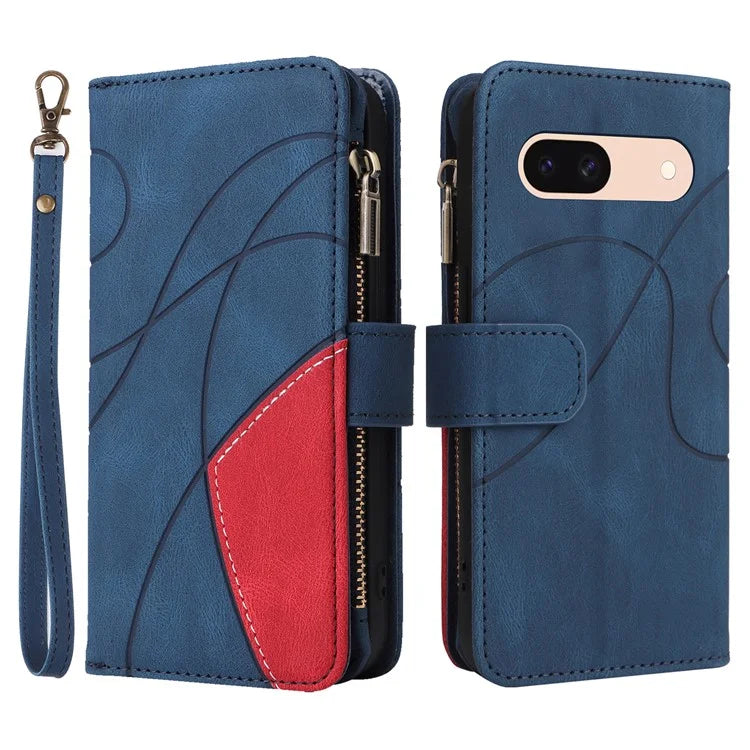 KT Multi-function Series-5 For Google Pixel 8a Zipper Splicing Wallet Stand Phone Case Leather Cover with 9 Card Slots