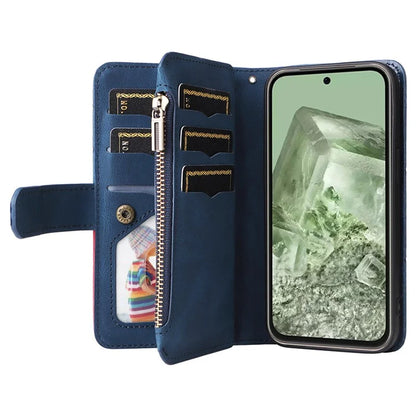 KT Multi-function Series-5 For Google Pixel 8a Zipper Splicing Wallet Stand Phone Case Leather Cover with 9 Card Slots