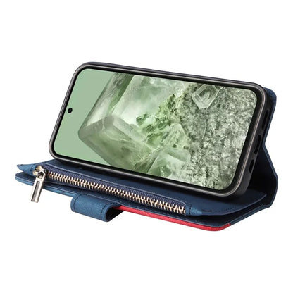 KT Multi-function Series-5 For Google Pixel 8a Zipper Splicing Wallet Stand Phone Case Leather Cover with 9 Card Slots
