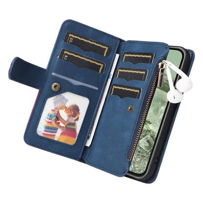 KT Multi-function Series-5 For Google Pixel 8a Zipper Splicing Wallet Stand Phone Case Leather Cover with 9 Card Slots