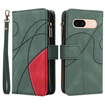 KT Multi-function Series-5 For Google Pixel 8a Zipper Splicing Wallet Stand Phone Case Leather Cover with 9 Card Slots