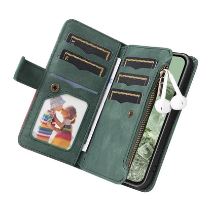 KT Multi-function Series-5 For Google Pixel 8a Zipper Splicing Wallet Stand Phone Case Leather Cover with 9 Card Slots
