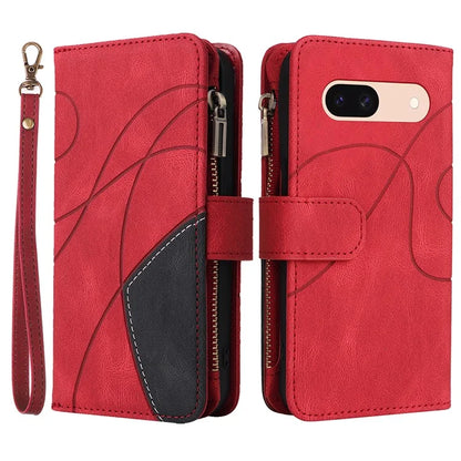 KT Multi-function Series-5 For Google Pixel 8a Zipper Splicing Wallet Stand Phone Case Leather Cover with 9 Card Slots