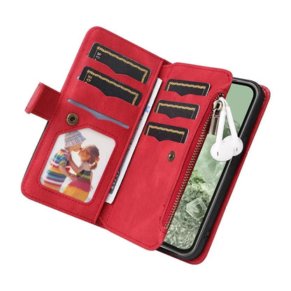 KT Multi-function Series-5 For Google Pixel 8a Zipper Splicing Wallet Stand Phone Case Leather Cover with 9 Card Slots