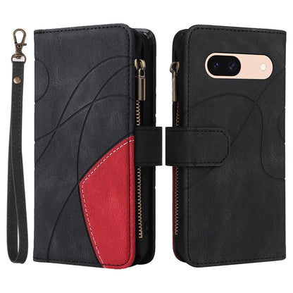 KT Multi-function Series-5 For Google Pixel 8a Zipper Splicing Wallet Stand Phone Case Leather Cover with 9 Card Slots