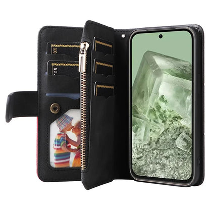 KT Multi-function Series-5 For Google Pixel 8a Zipper Splicing Wallet Stand Phone Case Leather Cover with 9 Card Slots