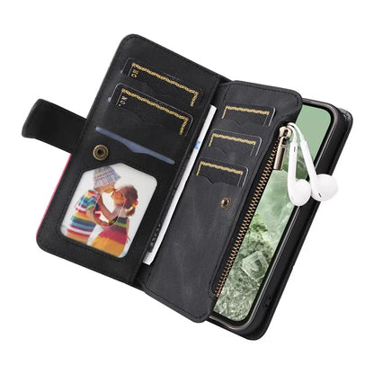KT Multi-function Series-5 For Google Pixel 8a Zipper Splicing Wallet Stand Phone Case Leather Cover with 9 Card Slots