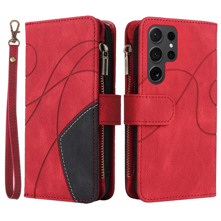 KT Multi-function Series-5 For Samsung Galaxy S24 Ultra Case PU Leather Splicing Wallet Stand Phone Cover