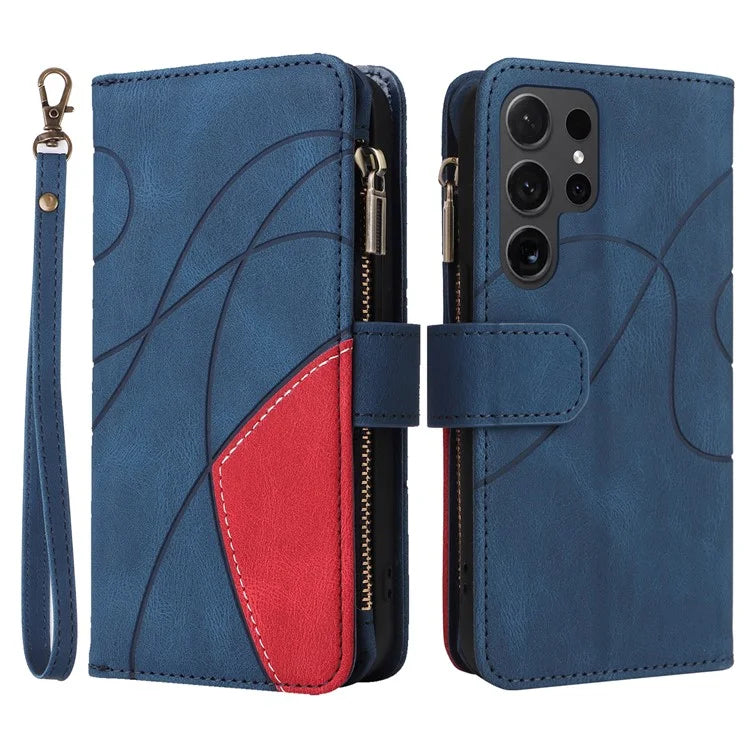 KT Multi-function Series-5 For Samsung Galaxy S24 Ultra Case PU Leather Splicing Wallet Stand Phone Cover