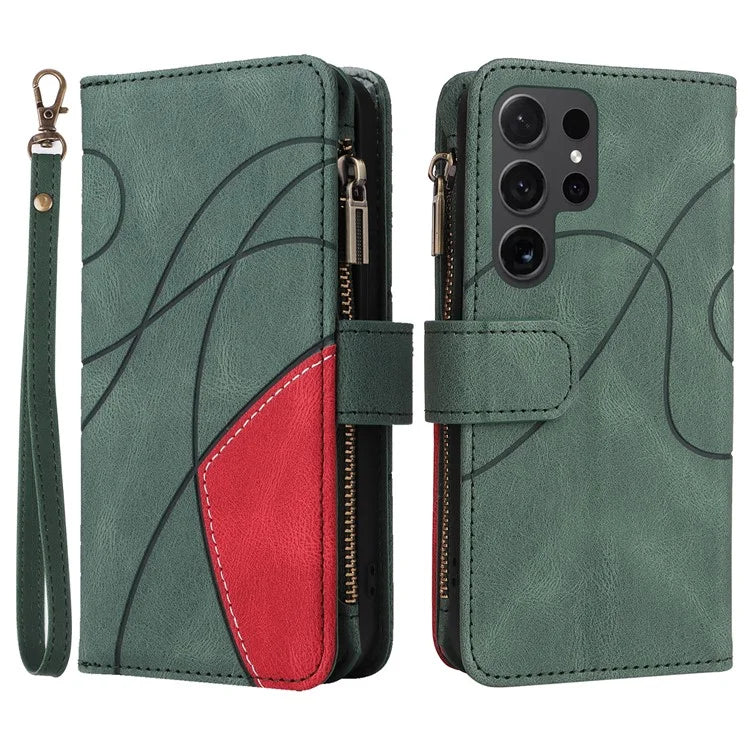 KT Multi-function Series-5 For Samsung Galaxy S24 Ultra Case PU Leather Splicing Wallet Stand Phone Cover