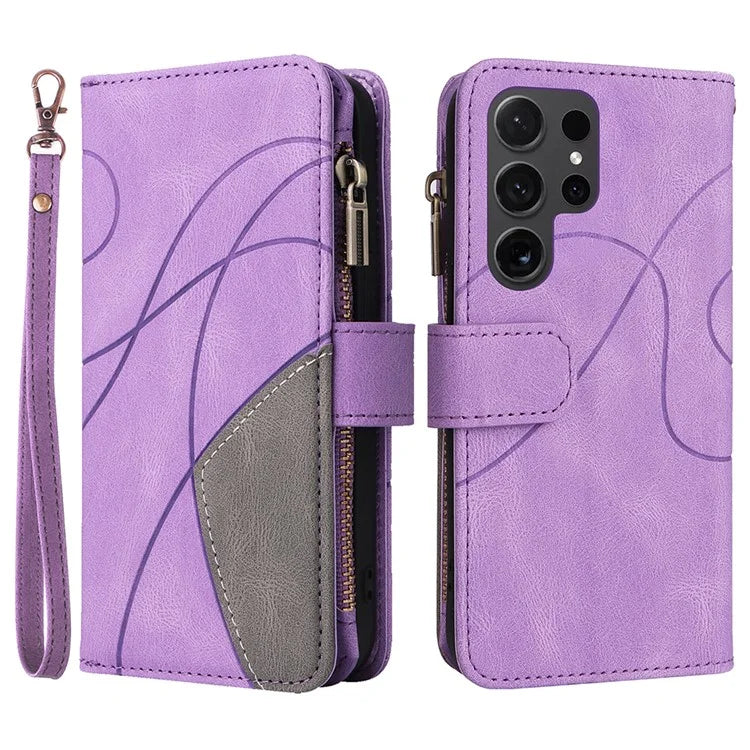 KT Multi-function Series-5 For Samsung Galaxy S24 Ultra Case PU Leather Splicing Wallet Stand Phone Cover