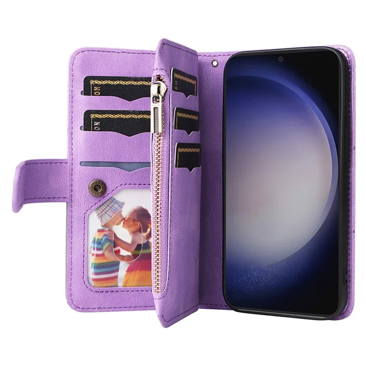 KT Multi-function Series-5 Phone Shell For Samsung Galaxy S24 Leather Wallet Stand Case 9 Card Slots Cover