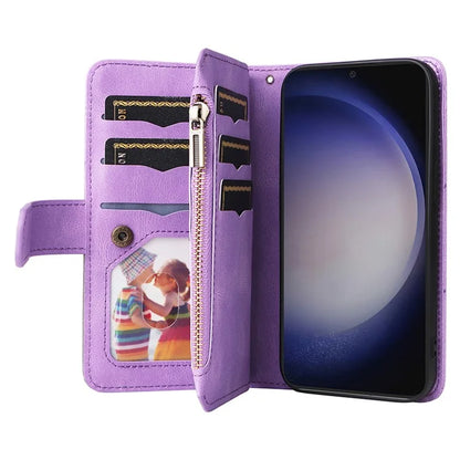 KT Multi-function Series-5 Phone Shell For Samsung Galaxy S24 Leather Wallet Stand Case 9 Card Slots Cover