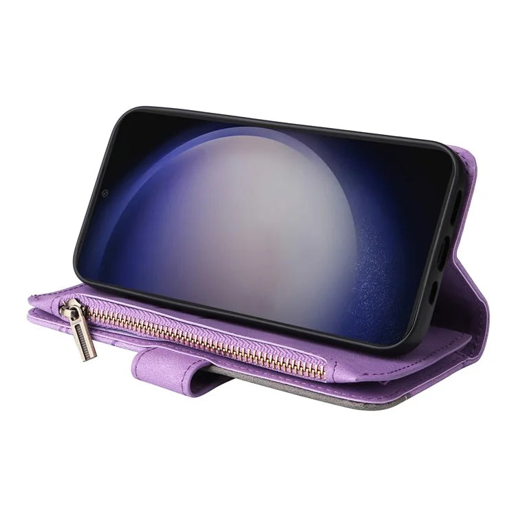 KT Multi-function Series-5 Phone Shell For Samsung Galaxy S24 Leather Wallet Stand Case 9 Card Slots Cover