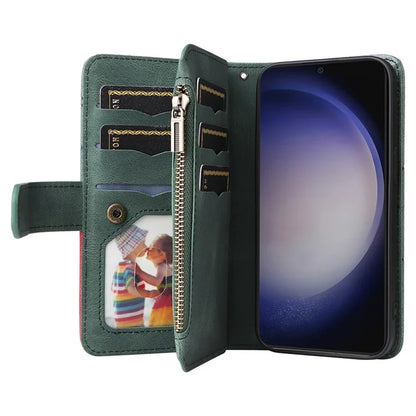 KT Multi-function Series-5 Phone Shell For Samsung Galaxy S24 Leather Wallet Stand Case 9 Card Slots Cover