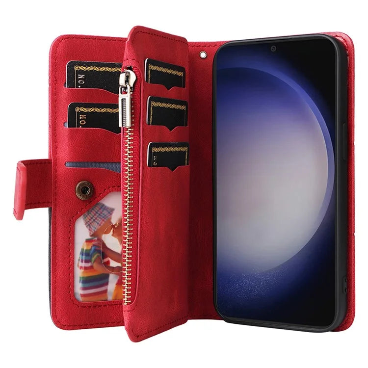 KT Multi-function Series-5 Phone Shell For Samsung Galaxy S24 Leather Wallet Stand Case 9 Card Slots Cover