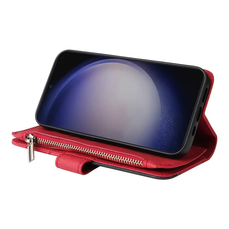 KT Multi-function Series-5 Phone Shell For Samsung Galaxy S24 Leather Wallet Stand Case 9 Card Slots Cover