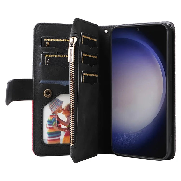 KT Multi-function Series-5 Phone Shell For Samsung Galaxy S24 Leather Wallet Stand Case 9 Card Slots Cover