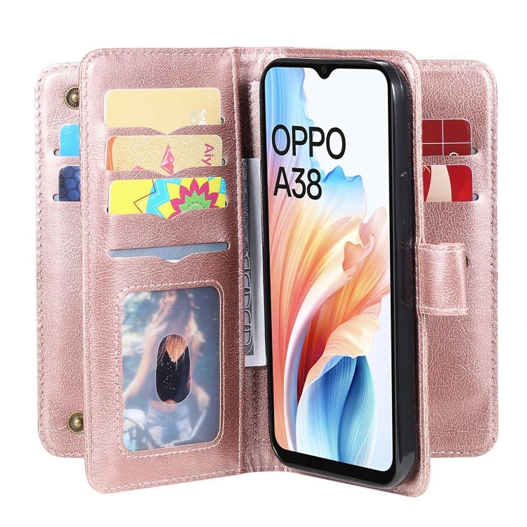 KT Multi-functional Series-1 For Oppo A38 4G Case 10 Card Slots Leather Phone Protective Cover