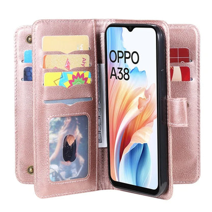 KT Multi-functional Series-1 For Oppo A38 4G Case 10 Card Slots Leather Phone Protective Cover