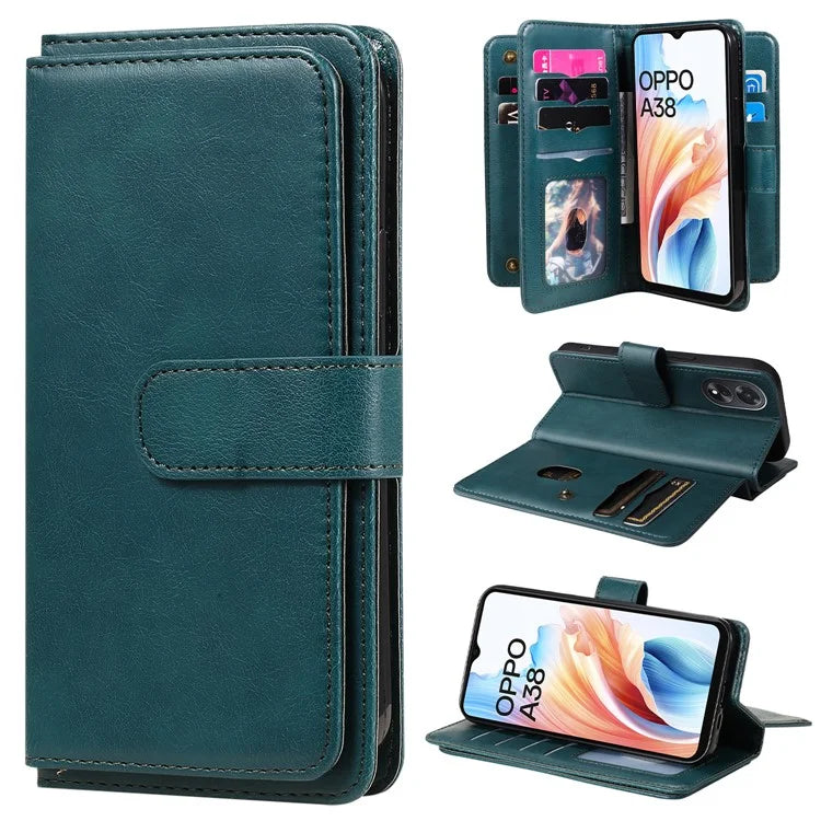 KT Multi-functional Series-1 For Oppo A38 4G Case 10 Card Slots Leather Phone Protective Cover