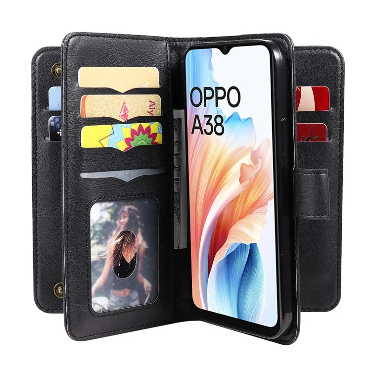 KT Multi-functional Series-1 For Oppo A38 4G Case 10 Card Slots Leather Phone Protective Cover