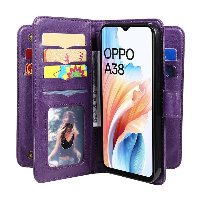 KT Multi-functional Series-1 For Oppo A38 4G Case 10 Card Slots Leather Phone Protective Cover